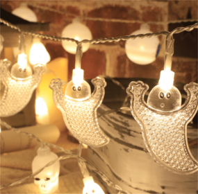 Halloween Battery Remote Control USB LED String Lights (Option: Flat ghost-3meters 20lights warm white)