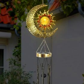Solar Moon Sun Face Wind Chime Sun Moon Combination Iron Lamp Outdoor Hanging Lamp (Option: Wind Chimes-Solar Garden Lamp)